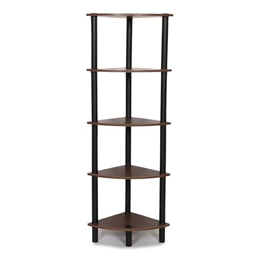 FLIPZON 5 Tier Freestanding Wooden Corner Display Rack Multipurpose Shelving Unit with Turn - N - Tube Design (Walnut Brown) - Image 2