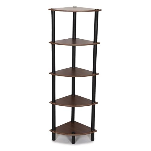 FLIPZON 5 Tier Freestanding Wooden Corner Display Rack Multipurpose Shelving Unit with Turn - N - Tube Design (Walnut Brown) - Image 4