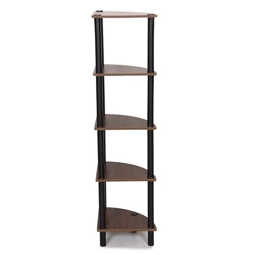 FLIPZON 5 Tier Freestanding Wooden Corner Display Rack Multipurpose Shelving Unit with Turn - N - Tube Design (Walnut Brown) - Image 5
