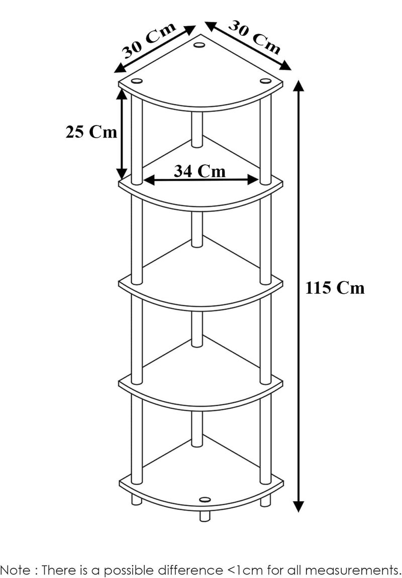 FLIPZON 5 Tier Freestanding Wooden Corner Display Rack Multipurpose Shelving Unit with Turn - N - Tube Design (Walnut Brown) - Image 3
