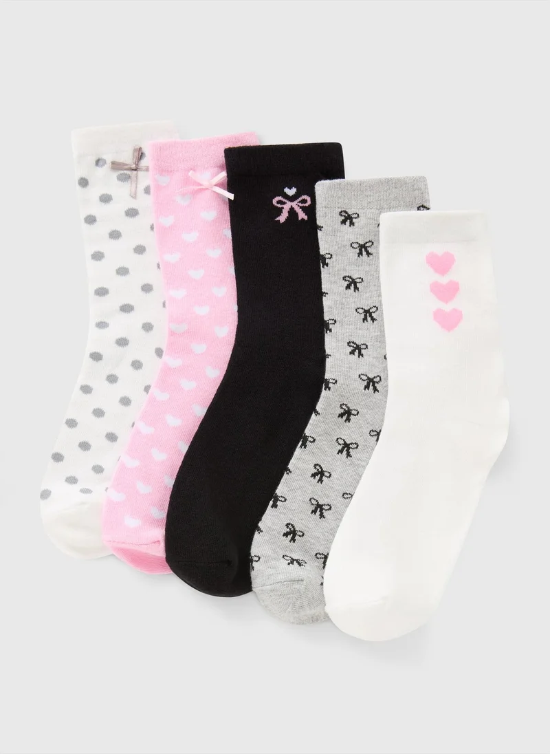 ماتلان 5 Pack Bows and Hearts Ankle Socks