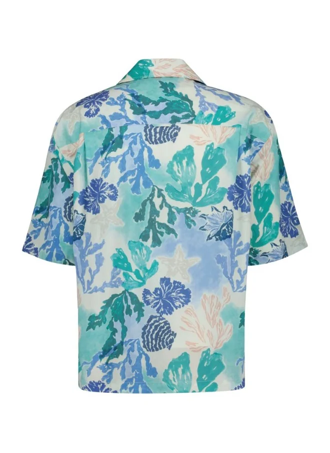 GANT Gant Relaxed Fit Camp Collar Sea Print Short Sleeve Shirt