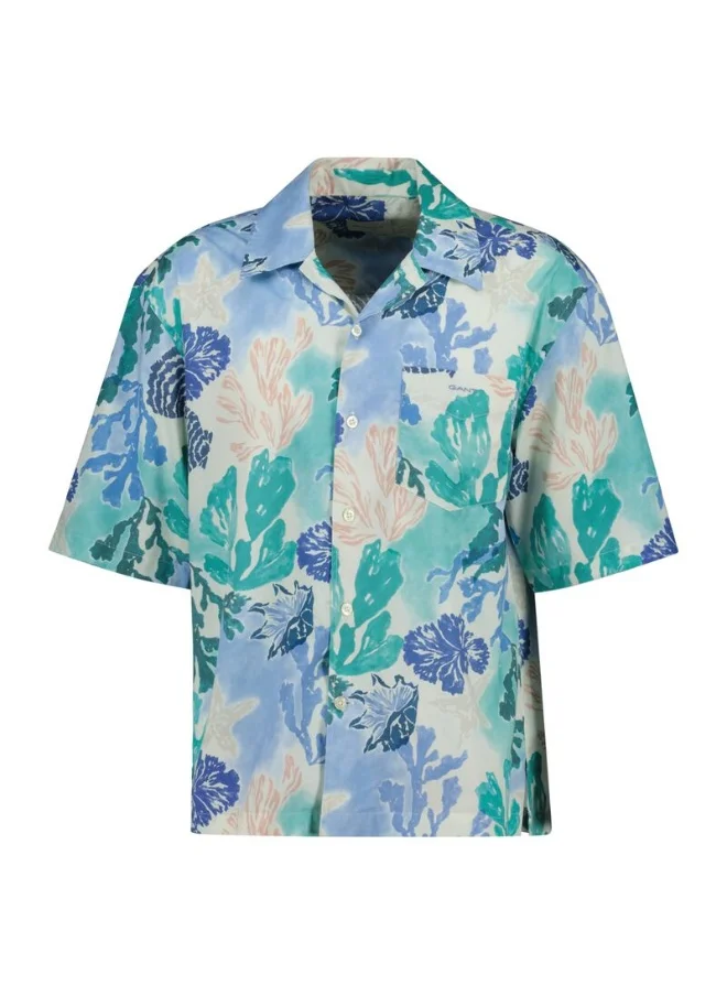 GANT Gant Relaxed Fit Camp Collar Sea Print Short Sleeve Shirt