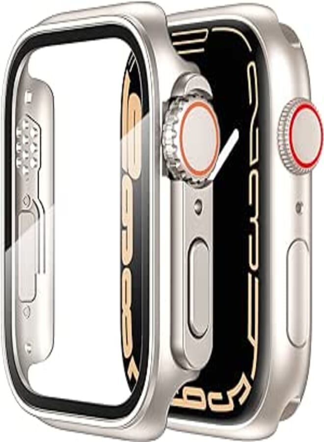 جراب واقي شاشة Tensea لساعة Apple Watch Series 8 7 45 مم【جراب Apple Watch Ultra Style】، غطاء حماية للوجه يشبه iWatch مع طبقة من الزجاج المقوى للنساء والرجال (45 مم، Starlight)