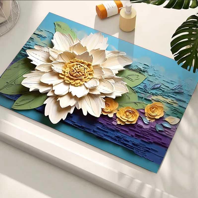 Rylan Bathroom Mat,Door mat Door Mat, Rubber Non-Slip Quick Dry Rugs Fit Under Door Super Absorbent Thin Fashion Washable Oval Floor Bath Mat for Bathroom, Bathtub, Shower and Sink (Blue Rose-4 pc). - Image 3