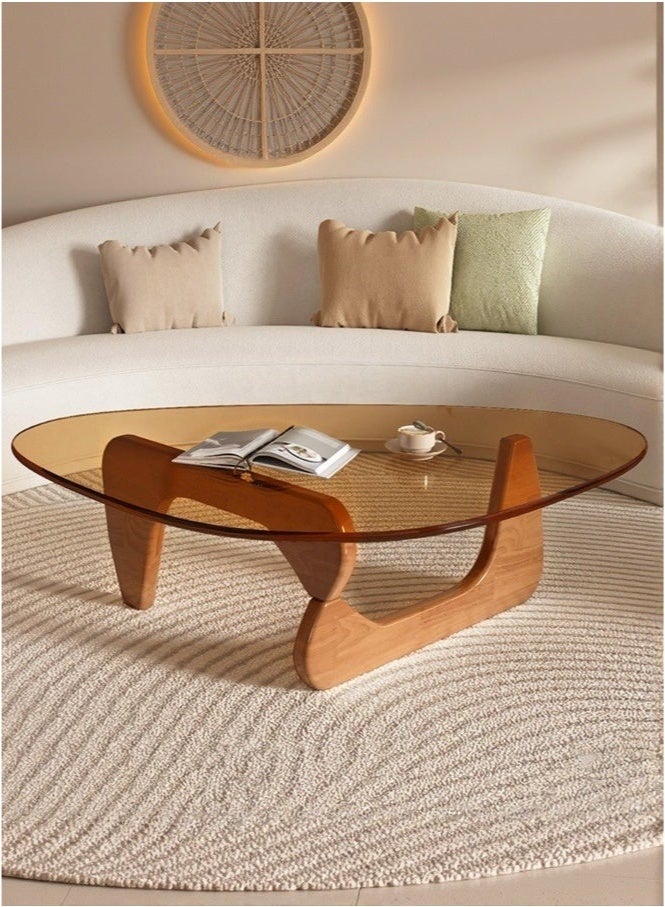WALALLA Modern Glass Coffee Table Large Unique Wooden Center Table with Triangle Design, Rustic Vintage for Small Spaces for Living Room Home Office,Walnut Brown 83*57*40cm - Image 1