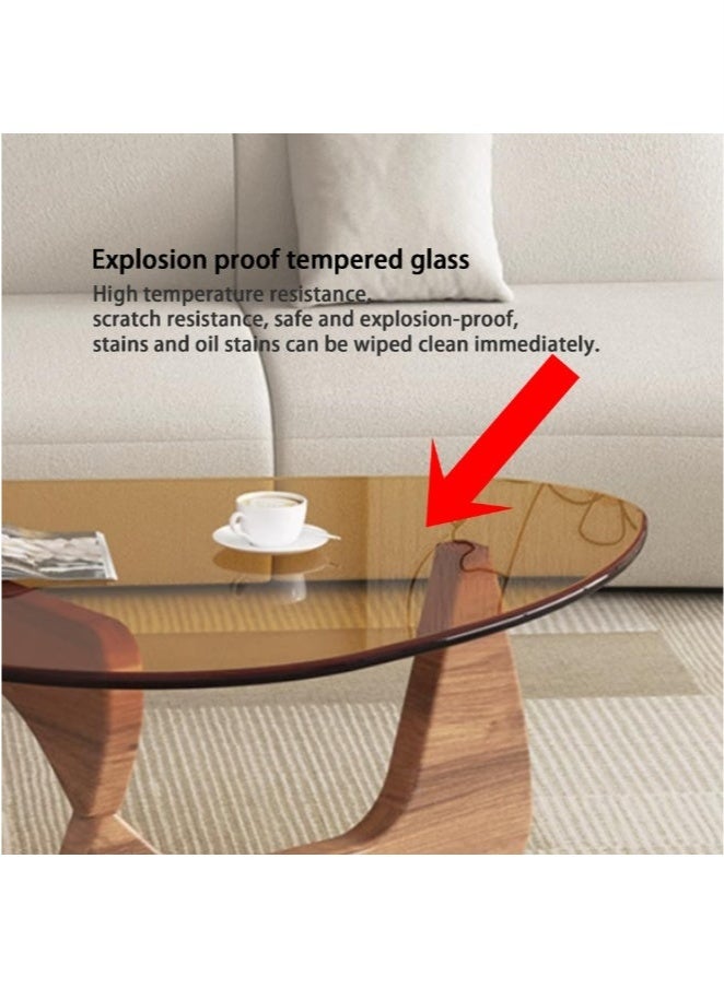 WALALLA Modern Glass Coffee Table Large Unique Wooden Center Table with Triangle Design, Rustic Vintage for Small Spaces for Living Room Home Office,Walnut Brown 83*57*40cm - Image 3