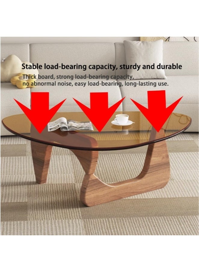 WALALLA Modern Glass Coffee Table Large Unique Wooden Center Table with Triangle Design, Rustic Vintage for Small Spaces for Living Room Home Office,Walnut Brown 83*57*40cm - Image 5