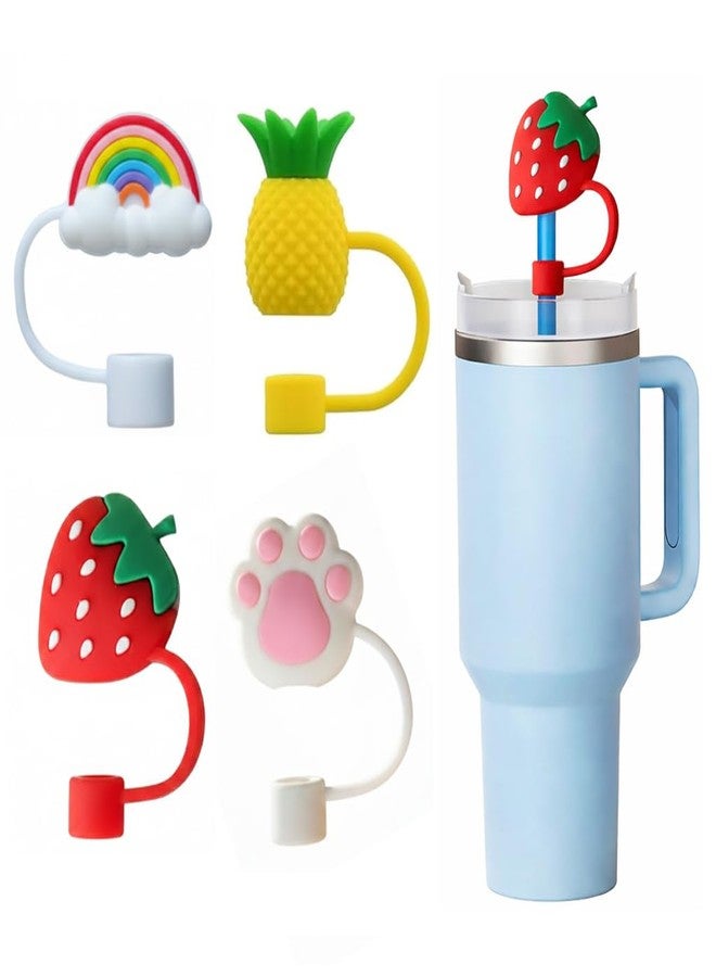 Newvent® 4Pcs Cute Design Silicone Cover Cap for 10mm Drinking Straw | BPA-Free Reusable Dust Proof Lid for Tumblers, Travel Cups & Bottles | Flexible Multicolor Designs for Daily Use - Image 1