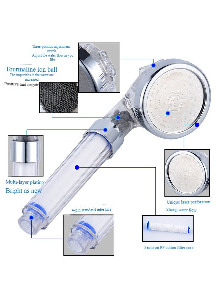 Shower head with a purifying cartridge, 3-stage filter purifier, hand-held hard water softener for powerful water saving - Image 2