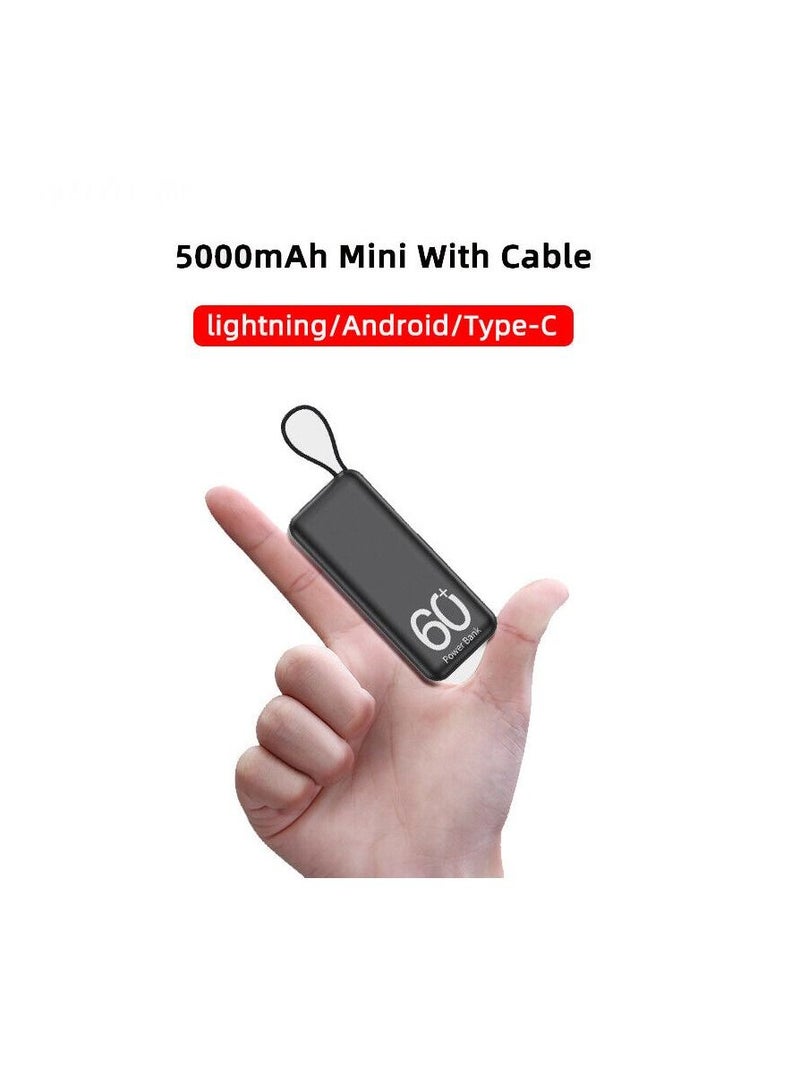 5000mah mini power bank for android  xiaomi samsung Portable emergency charging external battery charger built-in Type c cables - Image 1
