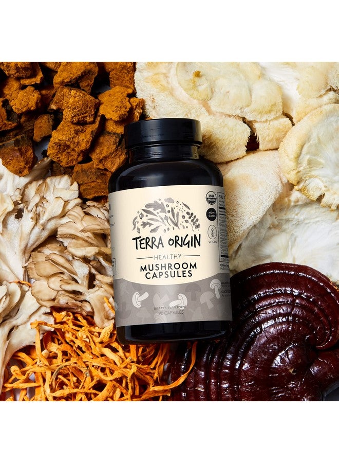 Terra Origin Healthy Mushroom Capsules ; Certified Usda Organic ; 90 Veggie Caps ; Reishi Mushroom Lions Mane ; Potent Immune Support & Nootropic Brain Supplement ; - Image 3
