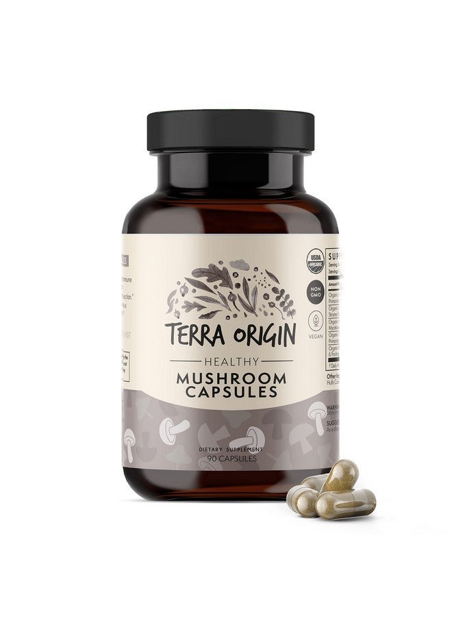 Terra Origin Healthy Mushroom Capsules ; Certified Usda Organic ; 90 Veggie Caps ; Reishi Mushroom Lions Mane ; Potent Immune Support & Nootropic Brain Supplement ; - Image 1