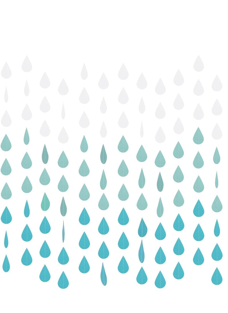24 Strings Raindrop Garland Decorations, Paper Hanging Rain Drops Decor Pieces for Baby Shower, Party and Centerpieces Decoration - Blue  - Image 1