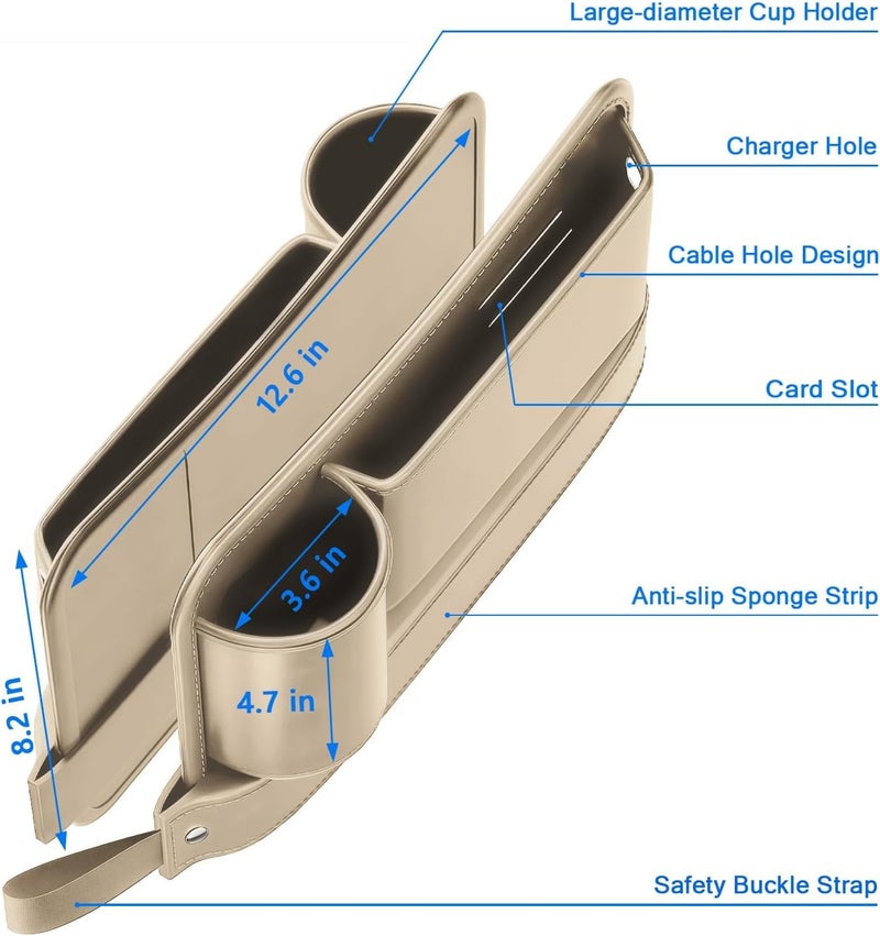 KASTWAVE Premium Car Seat Gap Filler and Organizer, Auto Console Side Storage with Cup Holder, Universal Fit for Most SUV Sedan Truck, Beige (2 Pack) - Image 2