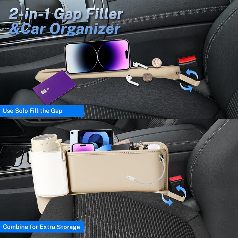 KASTWAVE Premium Car Seat Gap Filler and Organizer, Auto Console Side Storage with Cup Holder, Universal Fit for Most SUV Sedan Truck, Beige (2 Pack) - Image 4