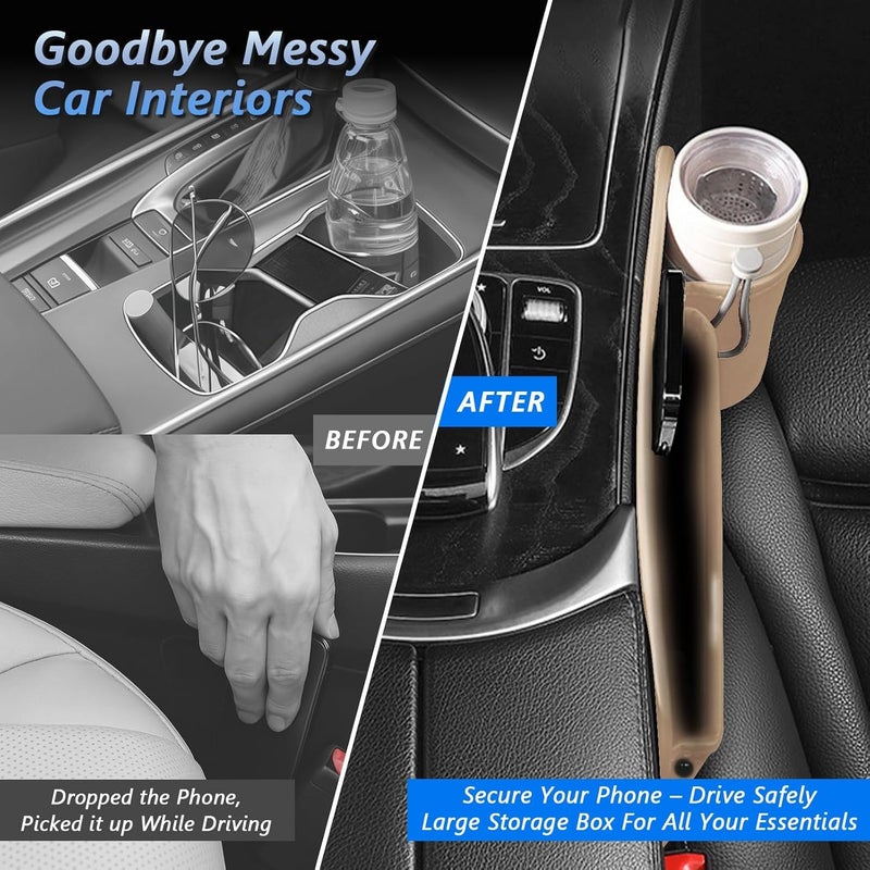 KASTWAVE Premium Car Seat Gap Filler and Organizer, Auto Console Side Storage with Cup Holder, Universal Fit for Most SUV Sedan Truck, Beige (2 Pack) - Image 3