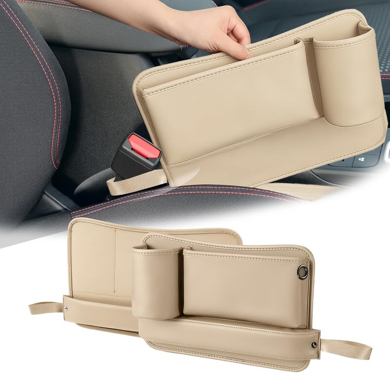 KASTWAVE Premium Car Seat Gap Filler and Organizer, Auto Console Side Storage with Cup Holder, Universal Fit for Most SUV Sedan Truck, Beige (2 Pack) - Image 1