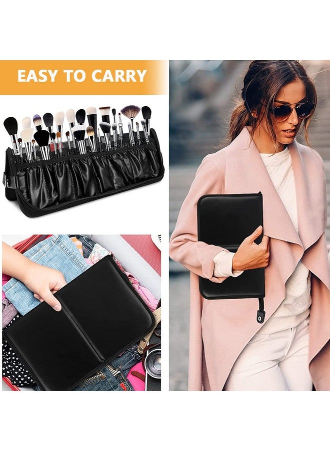 MAYCREATE® Makeup Brush Holder Bag Portable Travel Makeup Organizer Bag Foldable Zipper Cosmetic Makeup Brush Pouch Storage Case with 29 Elastic Pockets - Image 5