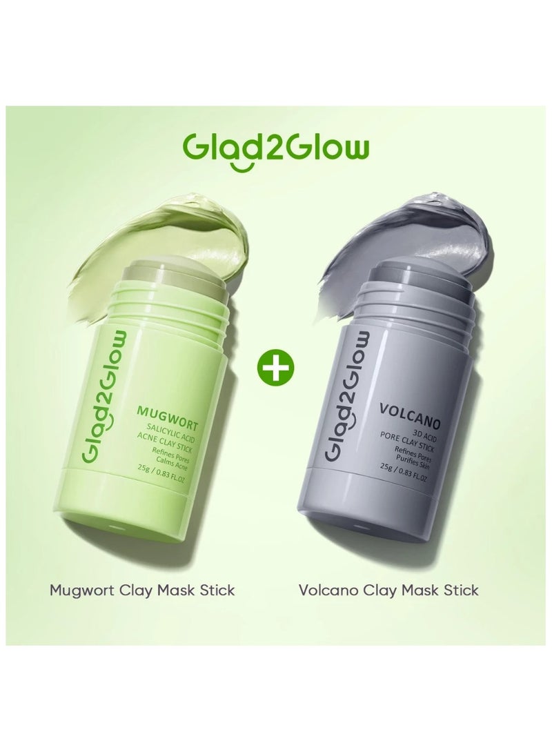 Glad2Glow Mugwort & Volcano Clay Mask Sticks – Acne Control, Salicylic Acid, Deep Pore Cleansing (2 x 25g) - Image 1