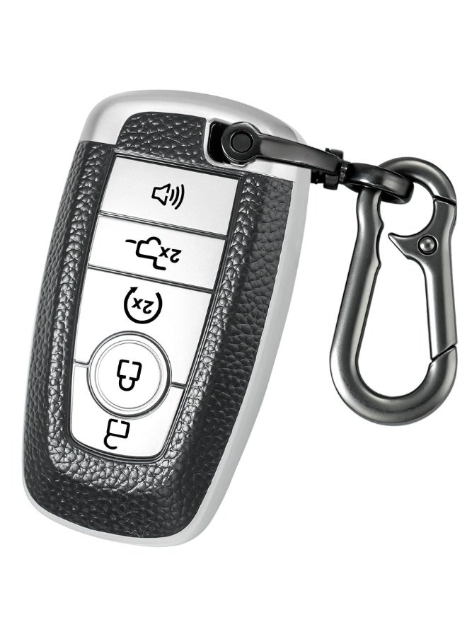 NOSKIN Texture Case Key Fob Cover With Keychain,Fit for Ford 2018-2023 Edge Explorer Expedition Fusion for Mustang Raptor Remote Key Shells Smart 5-Buttons Vehicle Accessories.(Silver Black Texture) - Image 1