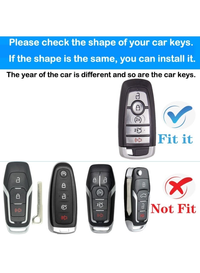 NOSKIN Texture Case Key Fob Cover With Keychain,Fit for Ford 2018-2023 Edge Explorer Expedition Fusion for Mustang Raptor Remote Key Shells Smart 5-Buttons Vehicle Accessories.(Silver Black Texture) - Image 2