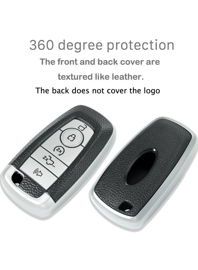 NOSKIN Texture Case Key Fob Cover With Keychain,Fit for Ford 2018-2023 Edge Explorer Expedition Fusion for Mustang Raptor Remote Key Shells Smart 5-Buttons Vehicle Accessories.(Silver Black Texture) - Image 4