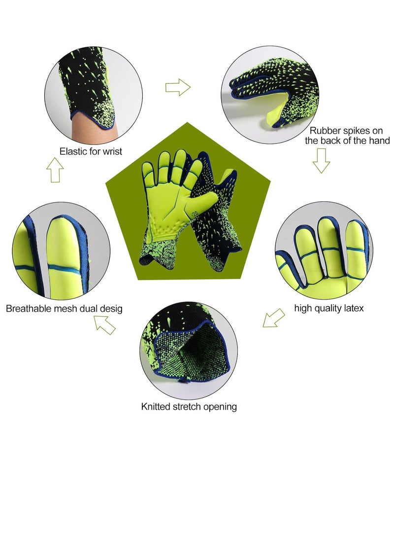 قفازات حارس المرمى مع حماية الأصابع، قفازات حارس كرة القدم احترافية للشباب والكبار، كف لاتكس بسمك ‎4+3mm‎ بقبضة قوية مضادة للانزلاق، قفازات قابلة للتنفس للتدريب والمباريات، مقاسات 7-10 - Image 5