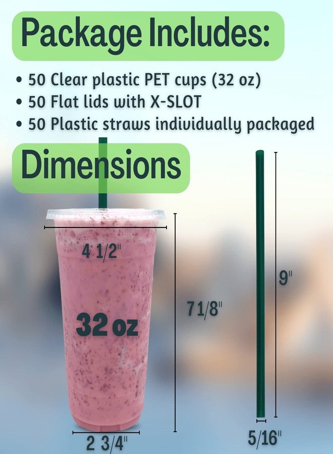 Cappatua [50 SETS] 32 oz Clear Plastic Cups with Lids and STRAWS, Disposable Drinking Cups for Cold Drinks, Iced Coffee, Milkshakes, Smoothies - Image 5