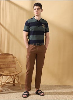 Dennis Lingo Straight Fit Solid Brown 98% Cotton 2 %Elastane Mid Rise Waist Full Length Woven Weave Cargo for Men with Button/Zip Closure -a must-have piece for fashion-forward minds.  - Image 1