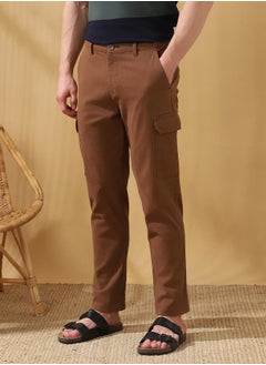 Dennis Lingo Straight Fit Solid Brown 98% Cotton 2 %Elastane Mid Rise Waist Full Length Woven Weave Cargo for Men with Button/Zip Closure -a must-have piece for fashion-forward minds.  - Image 3