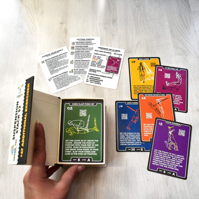 Stack 52 Suspension Exercise Cards Compatible with All Suspension Trainers Suspended Bodyweight Resistance Workout Game Video Instructions Included Fun Home Fitness ProgramMega Pack - Image 3