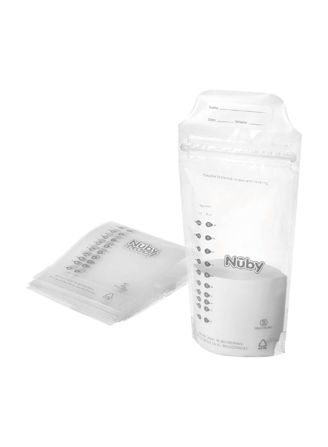 Nuby Milk Storage Bags, Breast Milk Storage Bags for Freezing and Feeding, Leak Resistant Pre-Sterilised Milk Bags, Clear