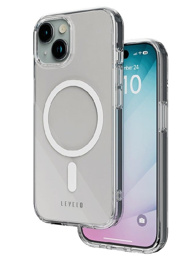 LEVELO MagSafe Clara Clear Case For iPhone 15 Plus / Premium Material / Lifted Camera Ring / Bumper Protection - Clear - Image 1