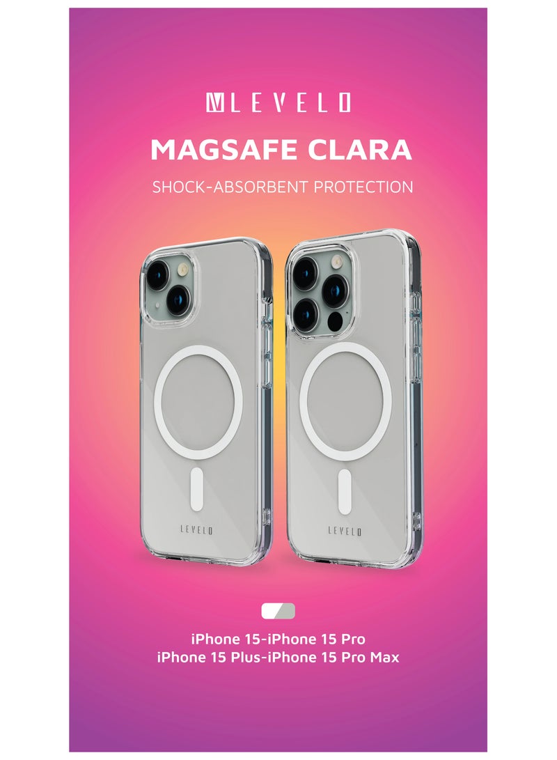 LEVELO MagSafe Clara Clear Case For iPhone 15 Plus / Premium Material / Lifted Camera Ring / Bumper Protection - Clear - Image 4