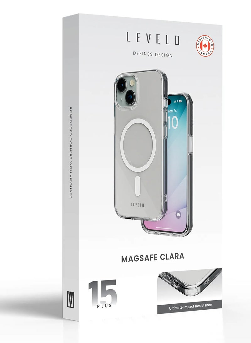 LEVELO MagSafe Clara Clear Case For iPhone 15 Plus / Premium Material / Lifted Camera Ring / Bumper Protection - Clear - Image 5