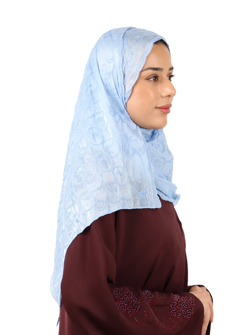 Jameela  Premium Circle Motif Organza Scarf (Powder Blue) for Women | Best Price UAE