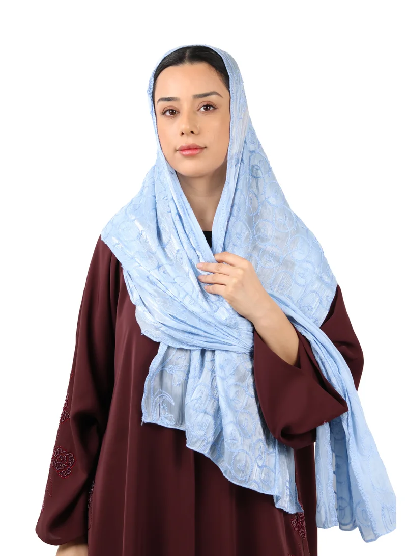 Jameela  Premium Circle Motif Organza Scarf (Powder Blue) for Women | Best Price UAE