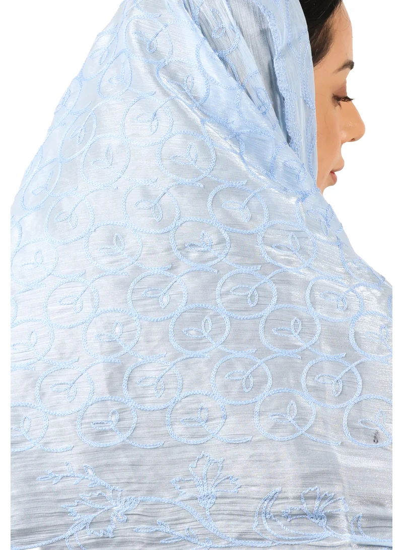 Jameela  Premium Circle Motif Organza Scarf (Powder Blue) for Women | Best Price UAE