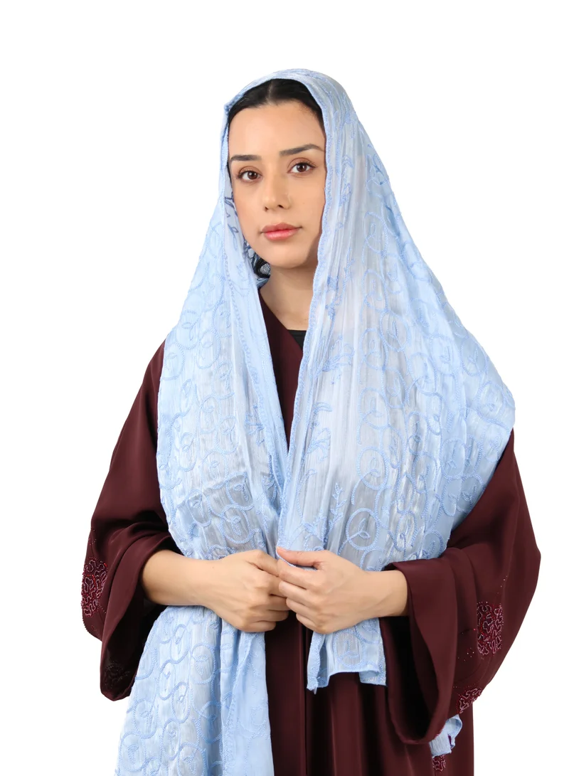 Jameela  Premium Circle Motif Organza Scarf (Powder Blue) for Women | Best Price UAE