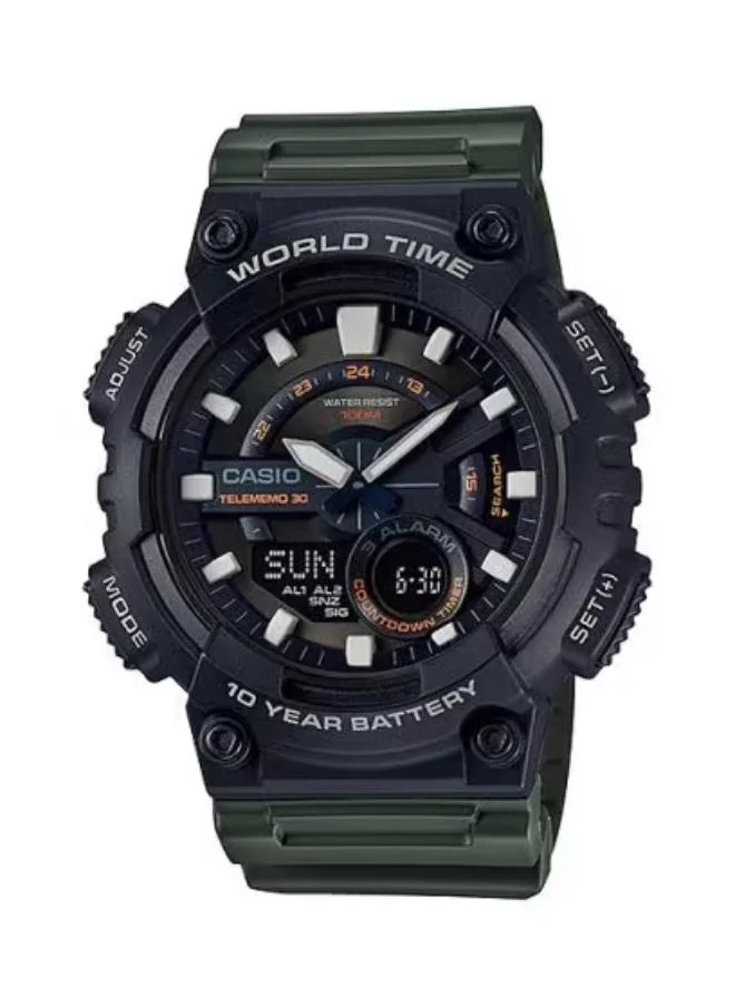 كاسيو Men's Analog Display Watch With Green Resin Strap - AEQ-110W-3A