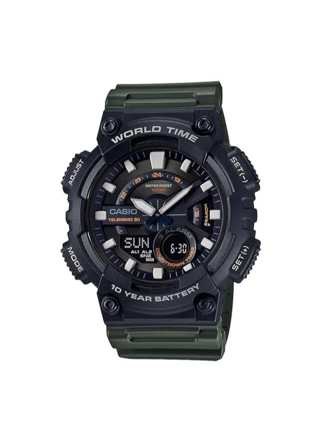 كاسيو Men's Analog Display Watch With Green Resin Strap - AEQ-110W-3A