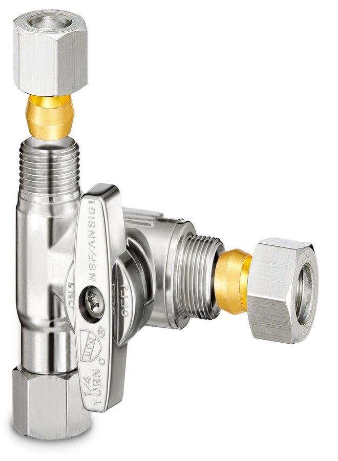 oiununo 3/8" Brass Compression Angle Stop Valve, Water Line Splitter Connector Tee for Dishwasher, Commercial Sink Faucet, and Water Supply Line - Image 1