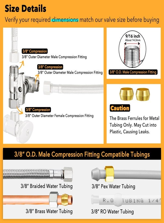oiununo 3/8" Brass Compression Angle Stop Valve, Water Line Splitter Connector Tee for Dishwasher, Commercial Sink Faucet, and Water Supply Line - Image 3