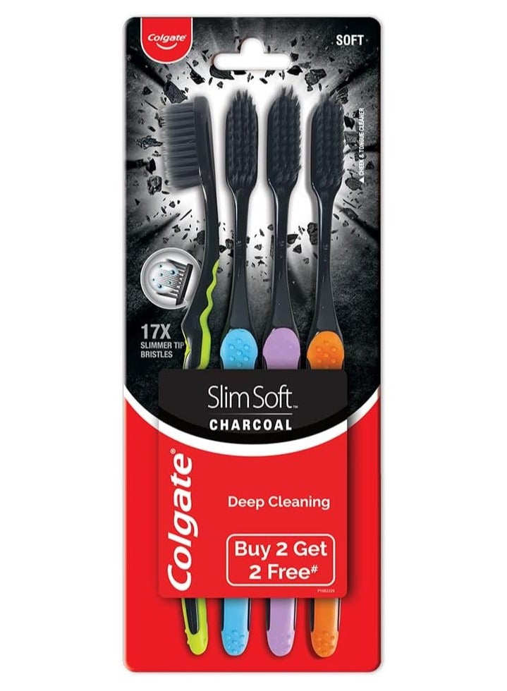 كولجيت فرشاة أسنان رفيعة ناعمة مصنوعة من الفحم، 17x شعيرات أنحف ذات أطراف ناعمة، عبوة من 4 قطع - Image 1