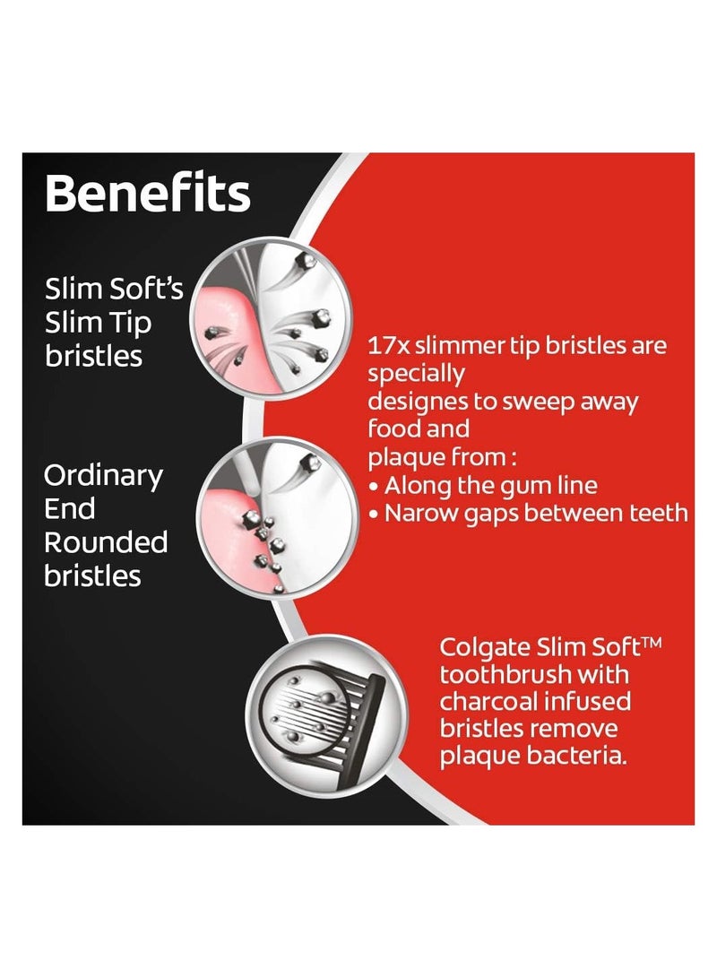 كولجيت فرشاة أسنان رفيعة ناعمة مصنوعة من الفحم، 17x شعيرات أنحف ذات أطراف ناعمة، عبوة من 4 قطع - Image 4