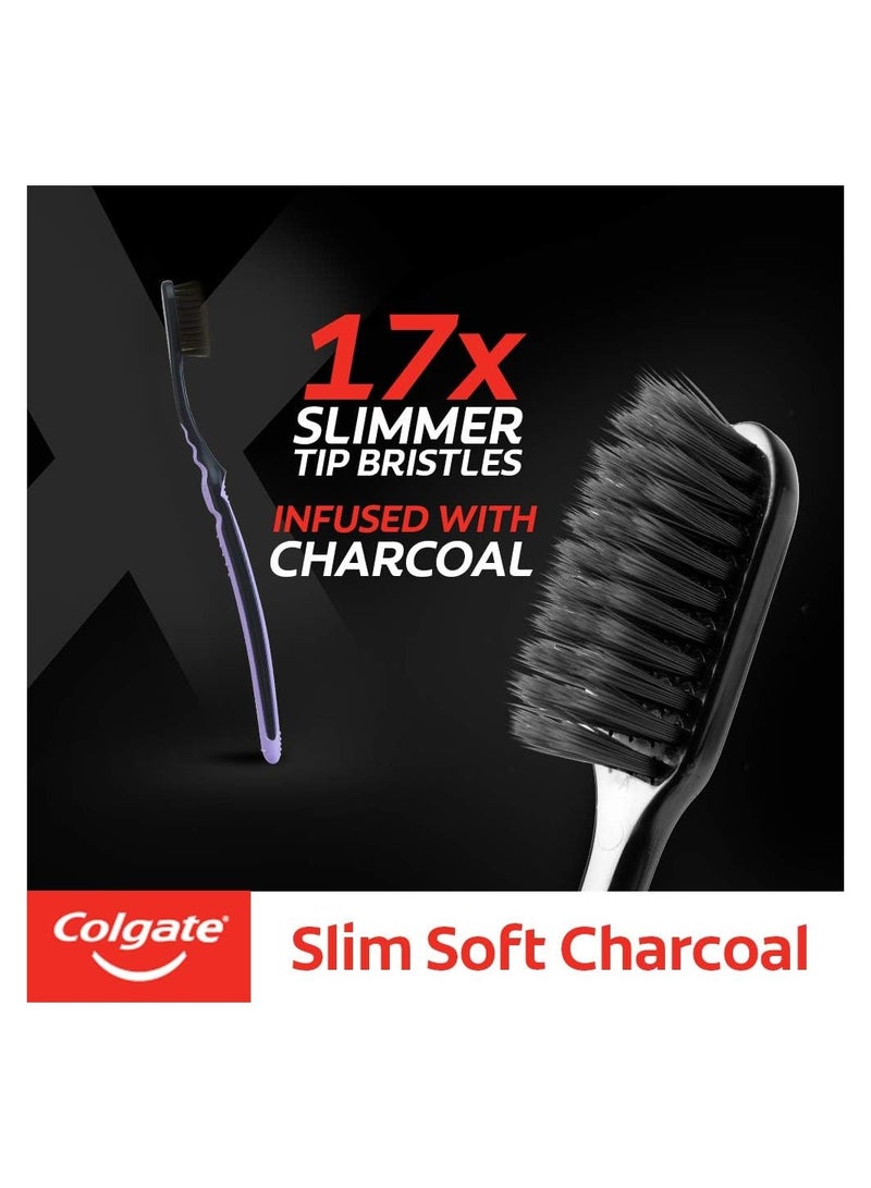 كولجيت فرشاة أسنان رفيعة ناعمة مصنوعة من الفحم، 17x شعيرات أنحف ذات أطراف ناعمة، عبوة من 4 قطع - Image 2