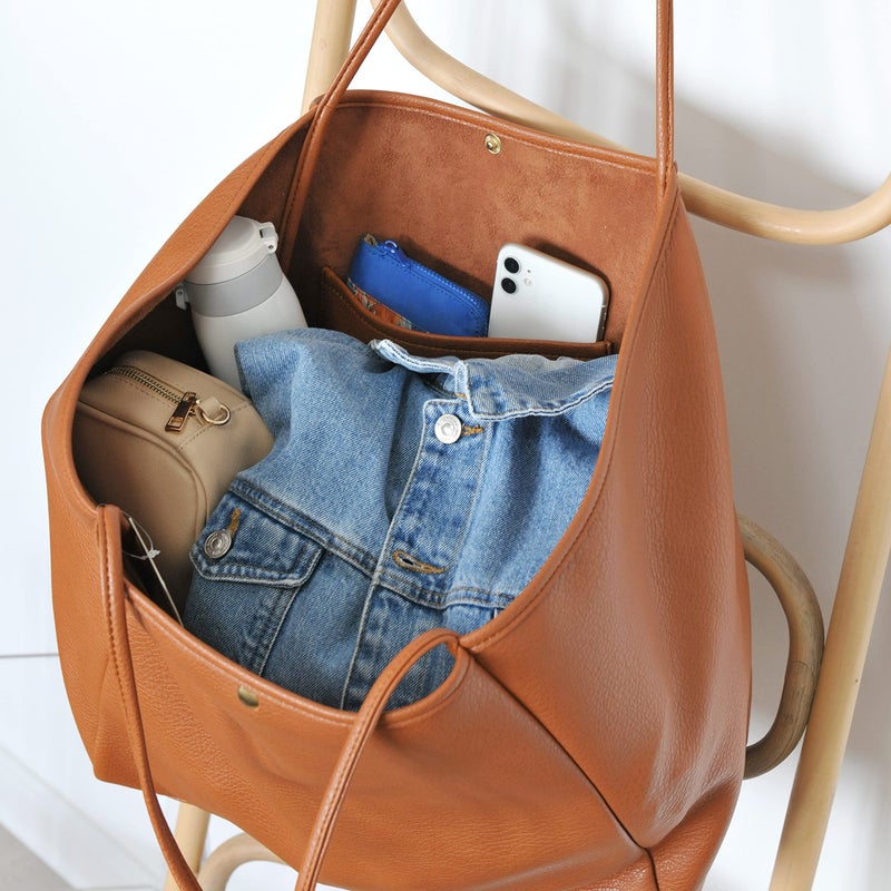 HOXIS Oversize Pu Leather Tote Women Weekender Bag Shopper Handbag Travel Purse (Orange-brown) - Image 5