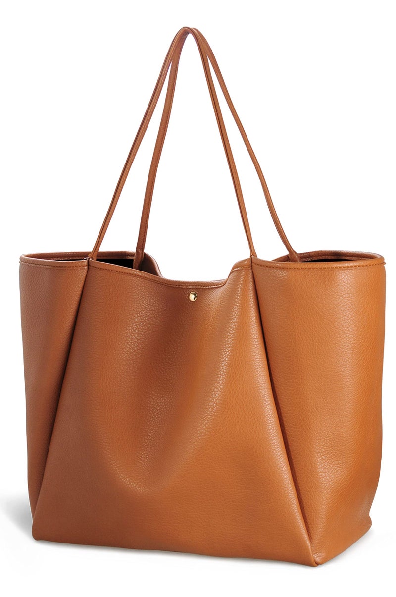 HOXIS Oversize Pu Leather Tote Women Weekender Bag Shopper Handbag Travel Purse (Orange-brown) - Image 1