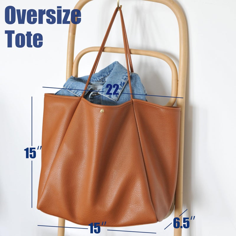 HOXIS Oversize Pu Leather Tote Women Weekender Bag Shopper Handbag Travel Purse (Orange-brown) - Image 4